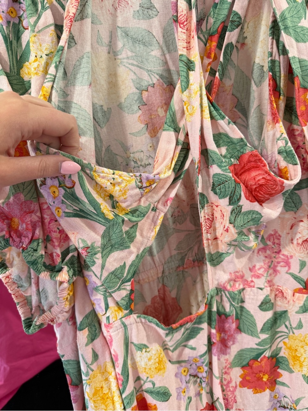 Old Navy Pink Floral Maxi Dress with Green Leaf Print - Picture 3 of 5